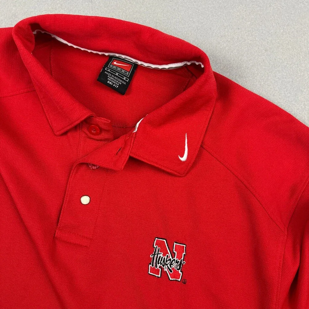Vintage Nebraska Cornhuskers Polo Shirt Men Large Red Nike Team NCAA 90s L